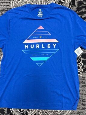 Hurley Blue Short-Sleeve Tee with Pink & Teal Geometric Graphic